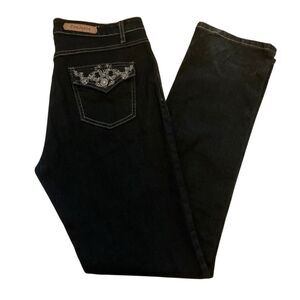 Black embroidered 5 pocket Straight Leg High Rise Jeans 10